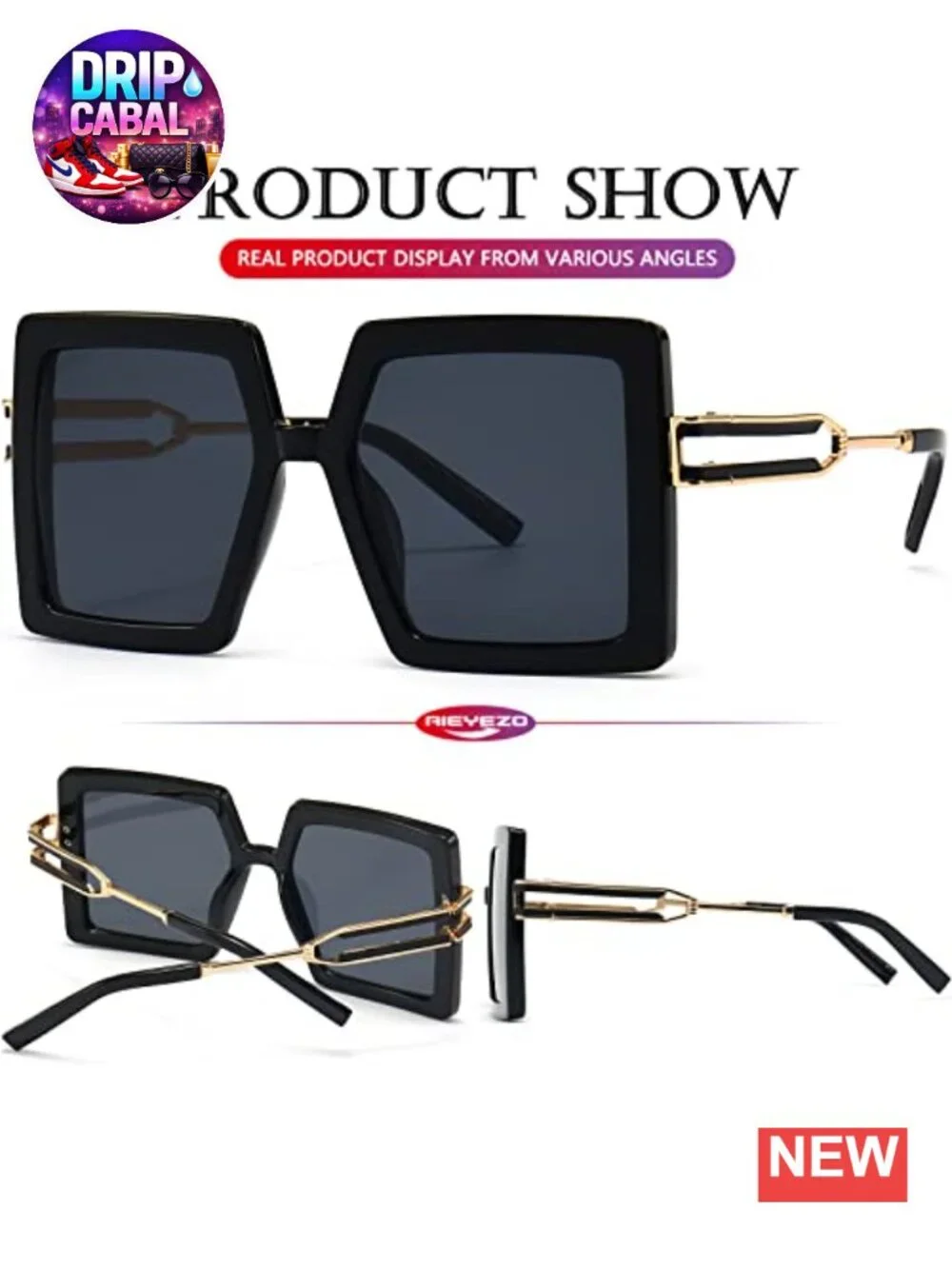 Oversized Square Sunglasses UV400 Protection Retro Metal Temple Women Fashion